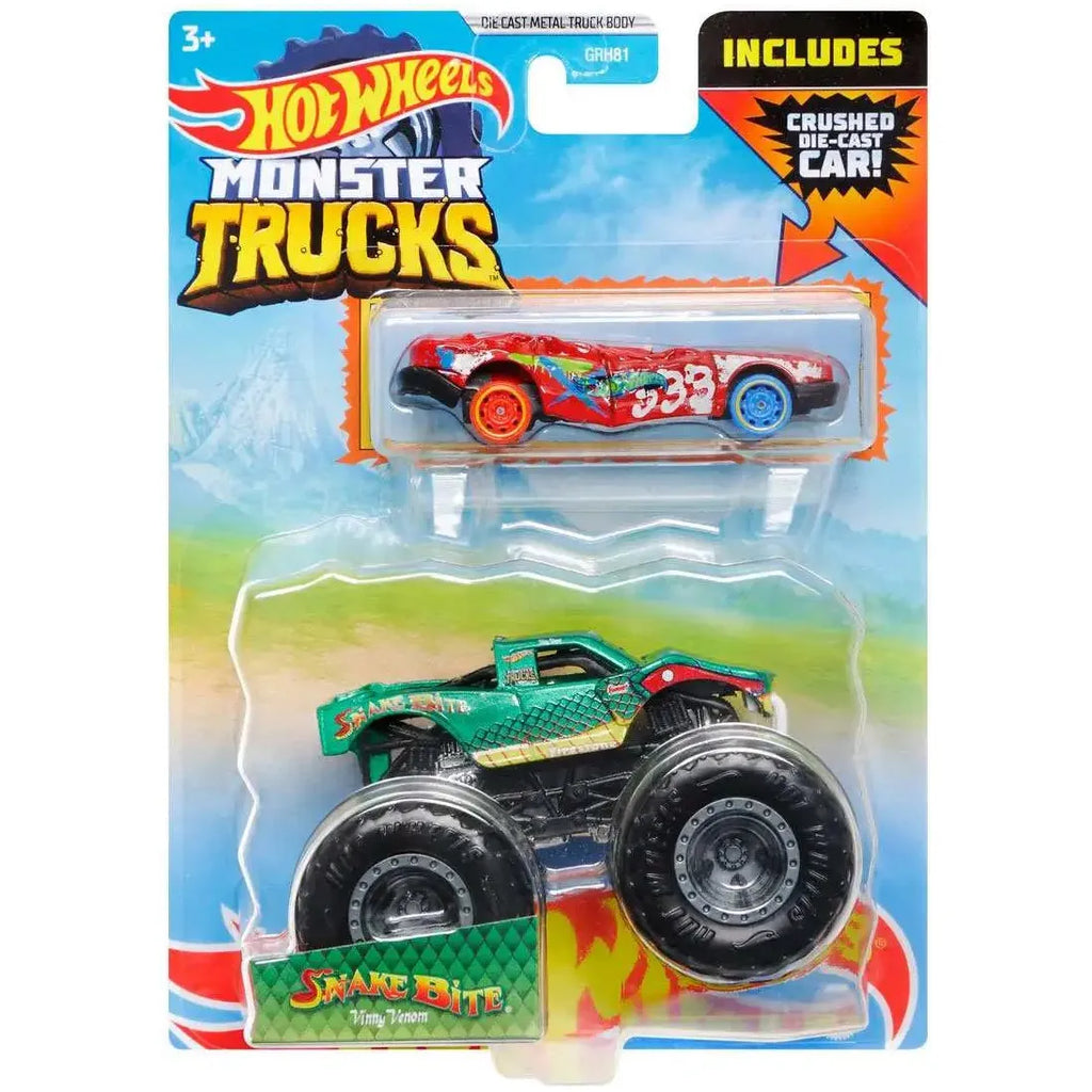 Hot Wheels Monster Trucks Snake Bite 2-Pack Vehicles 1:64 Scale - Tistaminis
