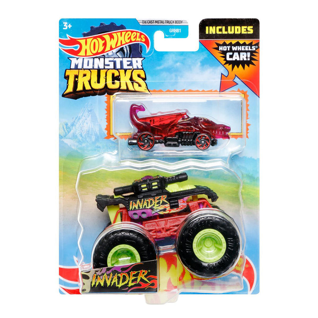 Hot Wheels Monster Trucks Invader 2-Pack Vehicles 1:64 Scale - Tistaminis