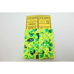 Chessex Dice 12mm D6 (36 Dice) Gemini Green - Yellow / Silver CHX - 26854 | TISTAMINIS