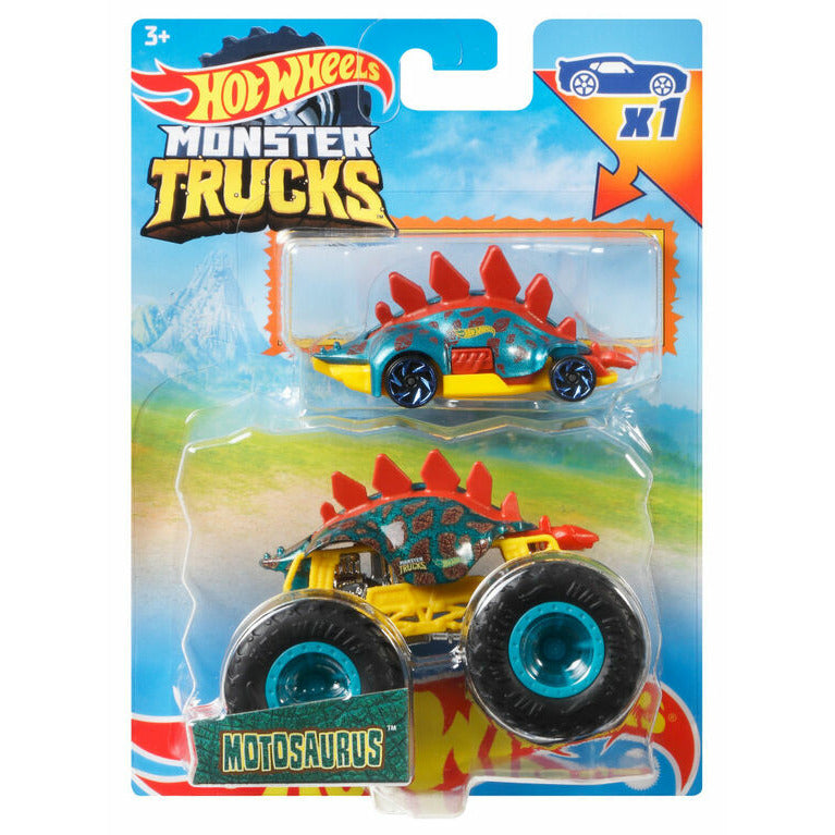 Hot Wheels Monster Trucks Teal Motosaurus 2-Pack Vehicles 1:64 Scale - Tistaminis