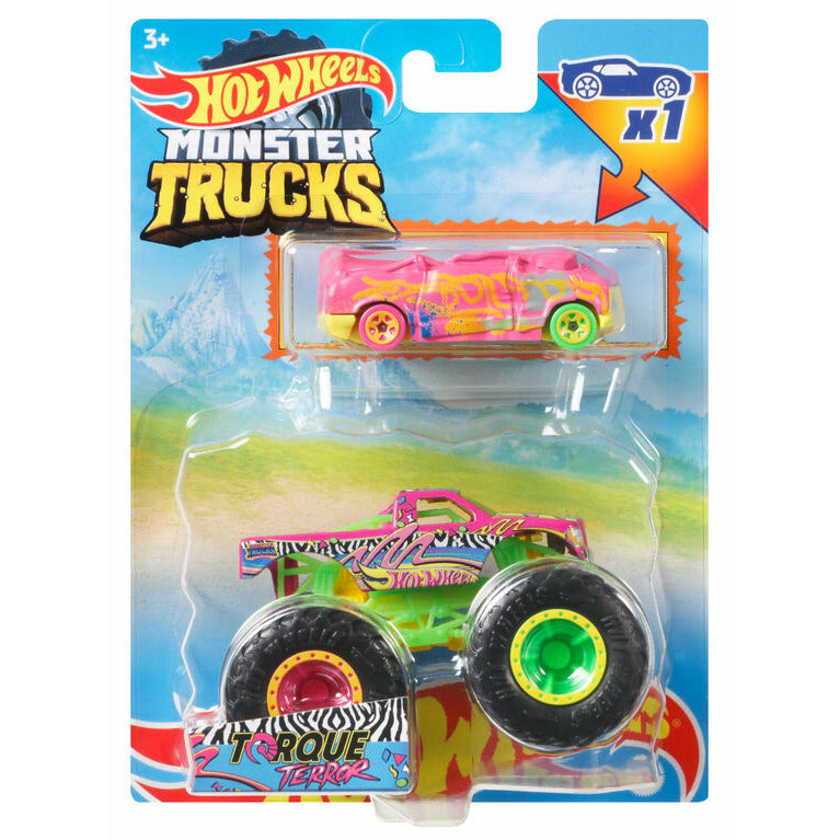 Hot Wheels Monster Trucks Pink Torque Terror 2-Pack Vehicles 1:64 Scale - Tistaminis