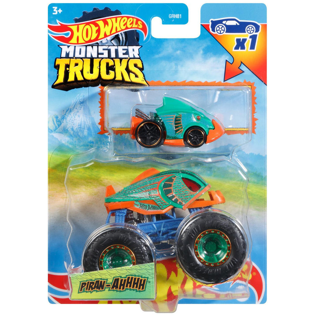 Hot Wheels Monster Trucks Green PIRAN_AHHHH 2-Pack Vehicles 1:64 Scale - Tistaminis