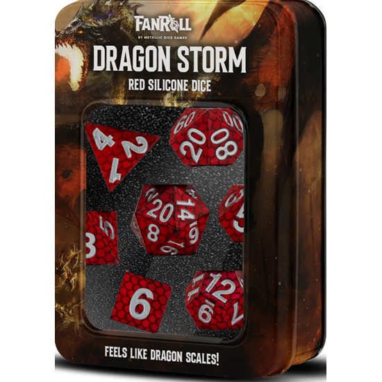 DND Dice SILICONE 7 DICE SET DRAGON STORM RED SCALES New - Tistaminis