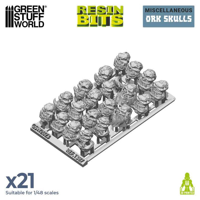 Green Stuff World 21x Resin ORK Skulls New