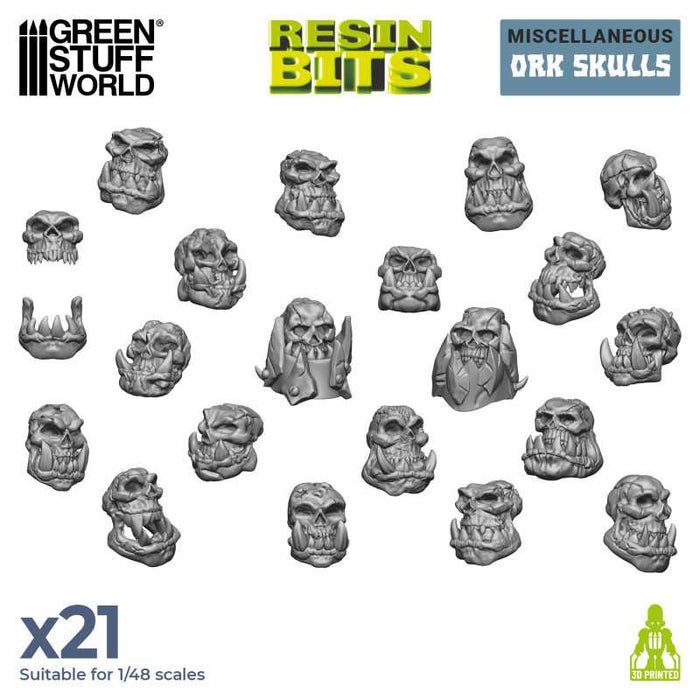 Green Stuff World 21x Resin ORK Skulls New