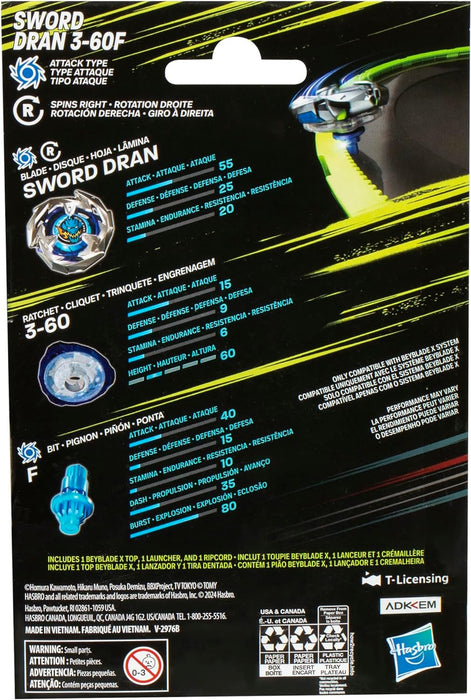 Beyblade X Sword Dran 3-60F Starter Pack Top and Launcher