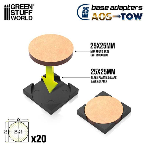 Green Stuff World Plastic base adapter Round to Square 25mm - Tistaminis