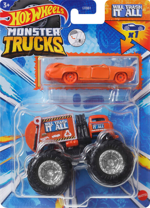 Hot Wheels Monster Trucks WILL TRASH IT ALL 2-Pack Vehicles 1:64 Scale