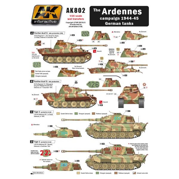 AK Interactive The Ardennes Campaign 1944-45 German Tank Transfers New - Tistaminis