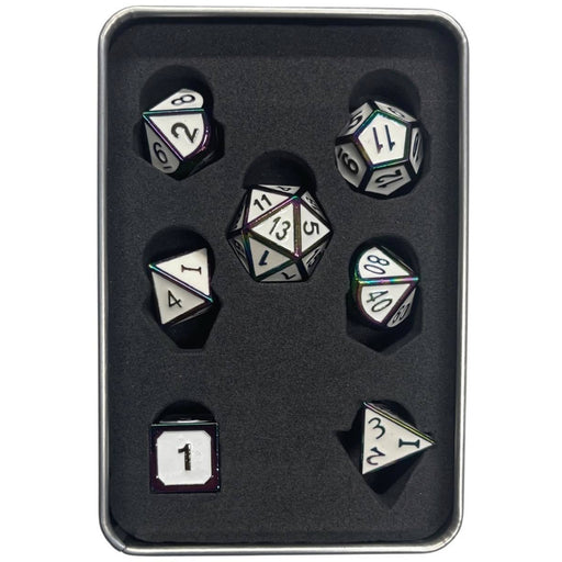 Metal Dungeons and Dragons Dice - Holo White - Tistaminis