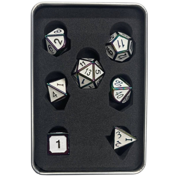 Metal Dungeons and Dragons Dice - Holo White - Tistaminis