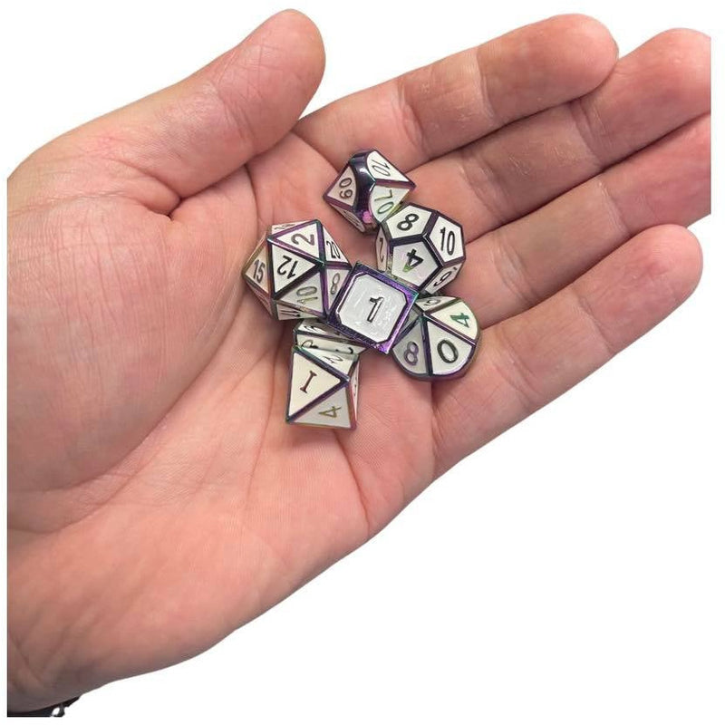 Metal Dungeons and Dragons Dice - Holo White - Tistaminis