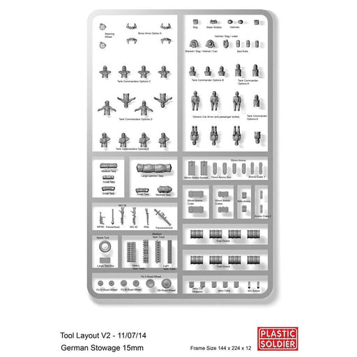 Plastic Soldier Company 15MM GERMAN STOWAGE & TANK COMMANDERS - 3 SPRUES New - Tistaminis