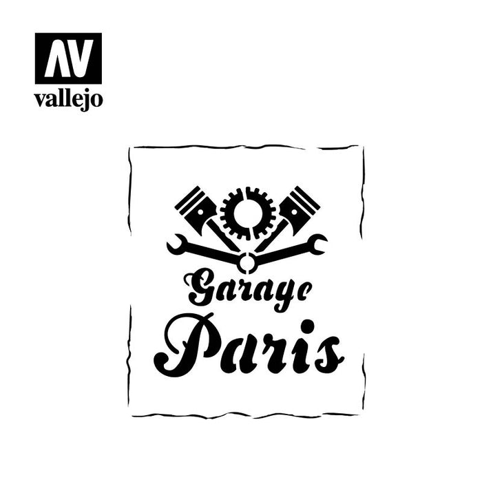 Vallejo VINTAGE GARAGE SIGN (1/35) Airbrush Stencil - Tistaminis