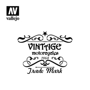Vallejo VINTAGE MOTORCYCLE SIGNS (1/35) Airbrush Stencil - Tistaminis