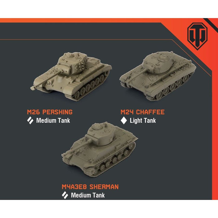 World of Tanks U.S.A. Tank Platoon (M4A3E8 Sherman, M26,Pershing, M24 Chaffee) New - Tistaminis