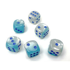Chessex  Pearl Turquoise White with Blue 12 Gemini 16mm Luminary Dice - CHX26665 - Tistaminis