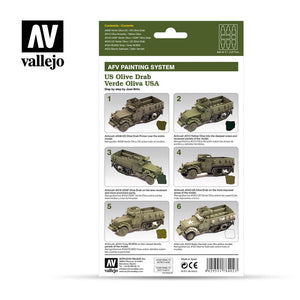 Vallejo US ARMY OLIVE DRAB 6x8ml SET - AFV ARMOUR PAINTING SYSTEM Paint Set New - Tistaminis