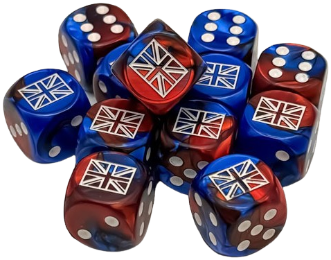 Chessex WWII GREAT BRITAIN GEMINI BLUE-RED/WHITE 12D6 16MM DICE BLOCK