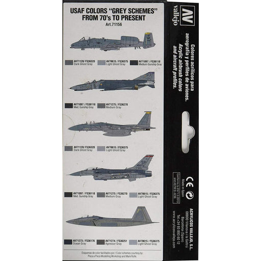 Vallejo VAL71156 USAF COLORS GRAY SCHEMES FROM 70'S TO PRESENT Paint Set New - Tistaminis