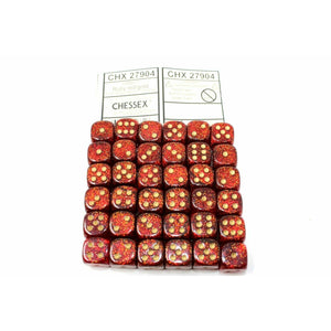 Chessex Dice 12mm D6 (36 Dice) Glitter Ruby Red/Gold CHX27904 - TISTA MINIS