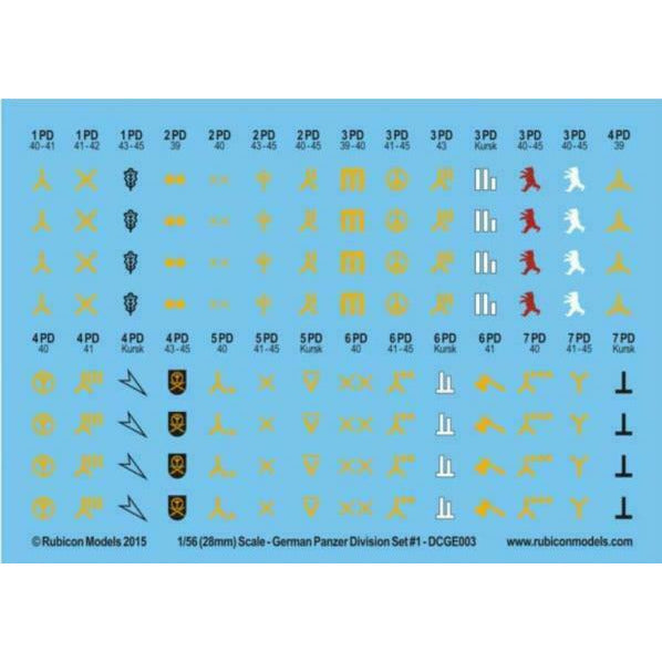 Rubicon German German Panzer Division Set 1 Decal Sheet New - Tistaminis