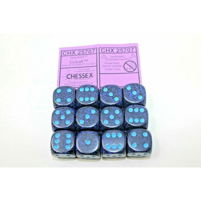 Chessex Dice 16mm D6 (12 Dice) Speckled Colbalt CHX25707 | TISTAMINIS