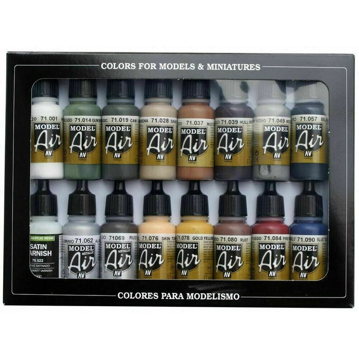 Vallejo VAL71191 RAILWAY COLORS MODEL AIR (16 COLOR SET) Paint Set New - TISTA MINIS