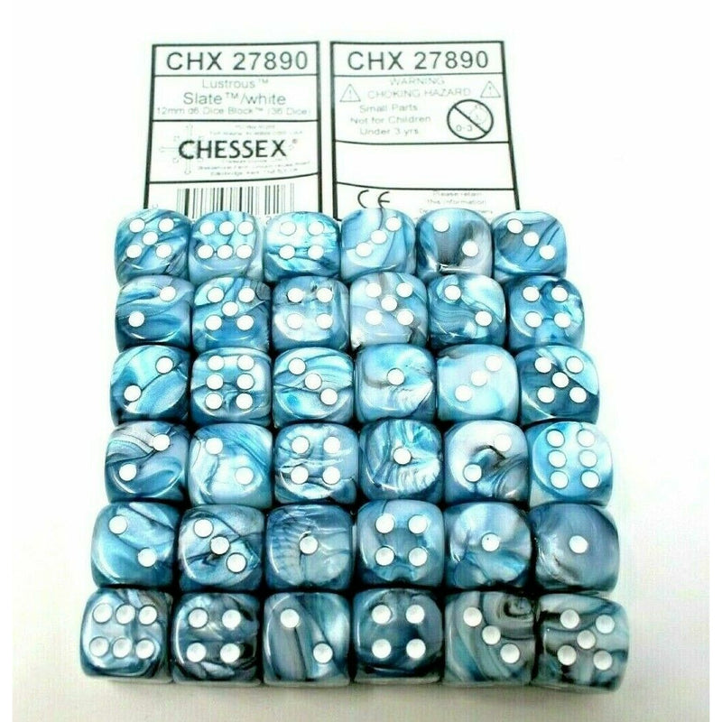 Chessex Dice 12mm D6 (36 Dice) Lustrous Slate /White CHX27890 - TISTA MINIS