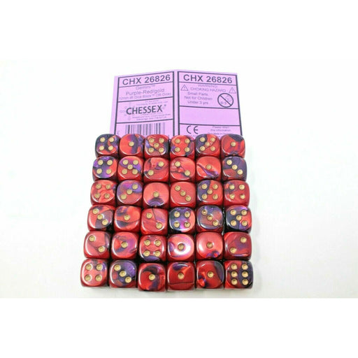 Chessex Dice 12mm D6 (36 Dice) Genini Purple - Red / Gold CHX26826 | TISTAMINIS