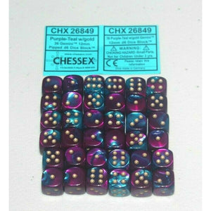 Chessex Purple Teal with Gold 36 Gemini 12mm Pipped Dice CHX 26849 | TISTAMINIS