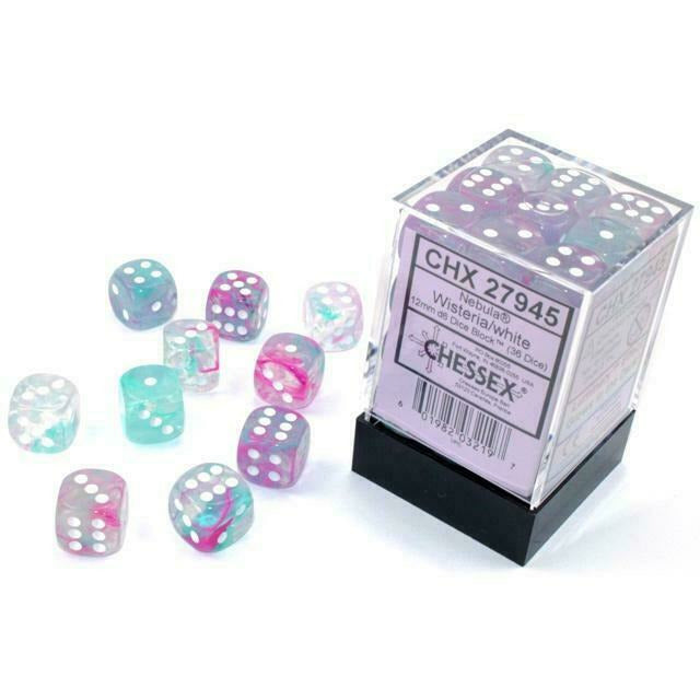 Chessex Nebula: 36D6 Wisteria/White Luminary New - TISTA MINIS