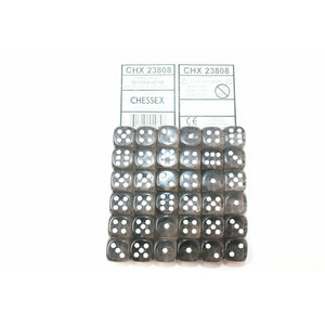 Chessex 12mm D6 (36 Dice) Translucent Smoke / White CHX23808 | TISTAMINIS