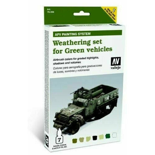 Vallejo VAL78406 GREEN VEHICLES AFV WEATHERING SYSTEM Paint Set New - TISTA MINIS