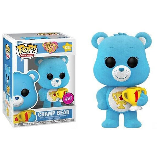 Funko POP CARE BEARS 40TH ANN CHAMP BEAR - FLOCKED CHASE #1203 New - Tistaminis