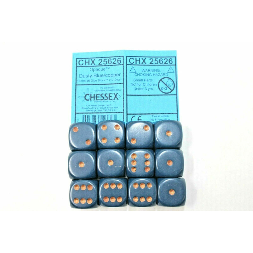 Chessex Dice 16mm D6 (12 Dice) Opaque Dusty Blue / Copper CHX25626 | TISTAMINIS
