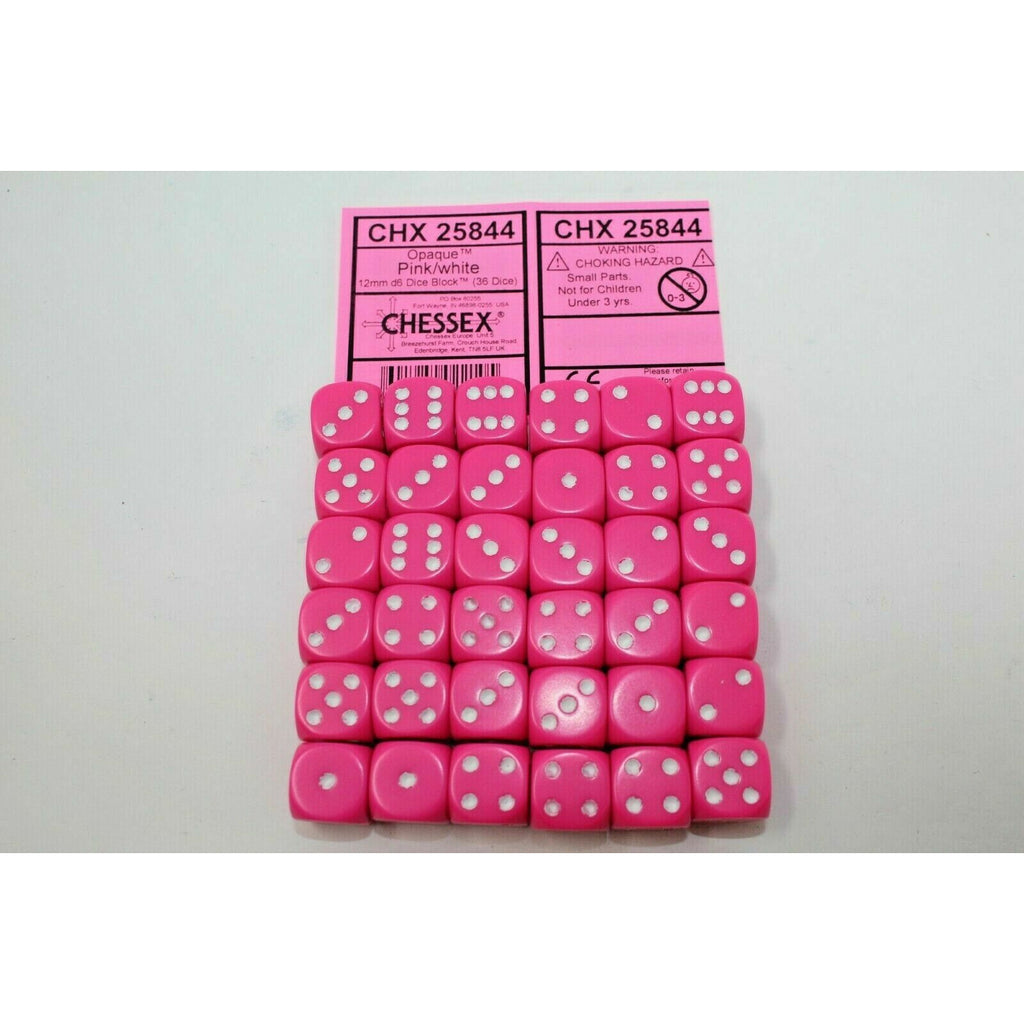 Chessex Dice 12mm D6 (36 Dice) Opaque Pink / White -CHX 25844 - Tistaminis