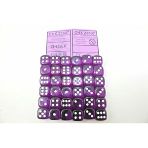 Chessex Dice 12mm D6 (36 Dice) Translucent Purple / White CHX23807 | TISTAMINIS