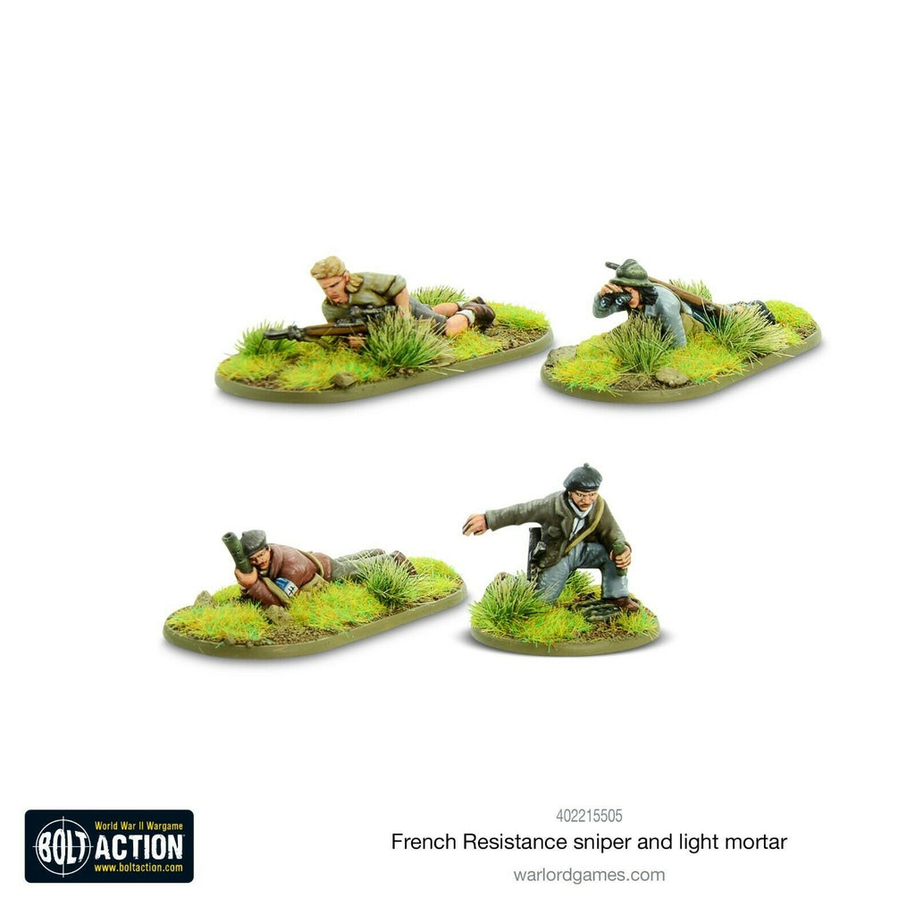 Bolt Action French Resistance Sniper and Light Mortar teams New - TISTA MINIS