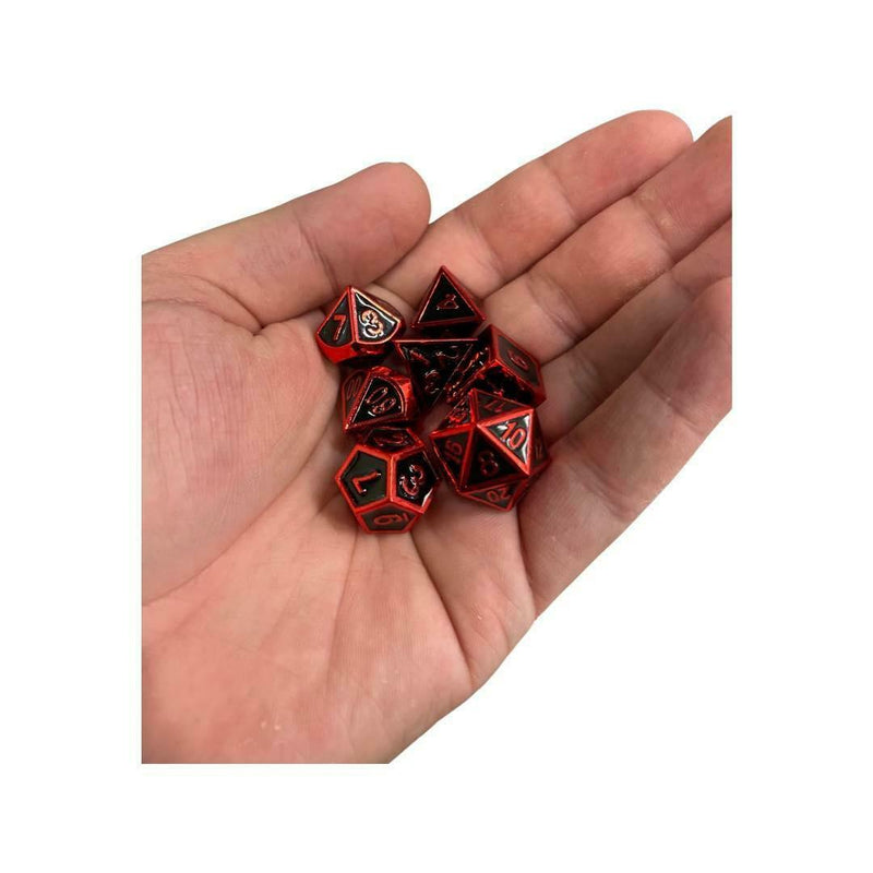 Metal Dungeons and Dragons Dice - Dragonborn Red and Black - Tistaminis