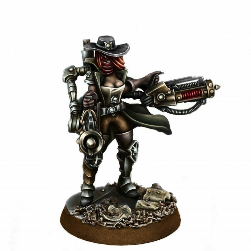 Wargames Exclusive HERESY HUNTER FEMALE INQUISITOR WITH SERVO HEAVY BEAMERS New - TISTA MINIS