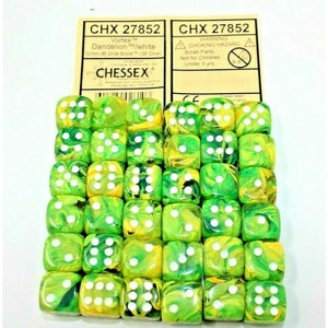 Chessex Dice 12mm D6 (36 Dice) Vortex Dandelion /White CHX27852 - TISTA MINIS