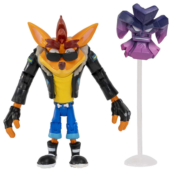 CRASH BANDICOOT 4.5" ACTION FIGURE: BIKER CRASH WITH AKANO MASK New - Tistaminis