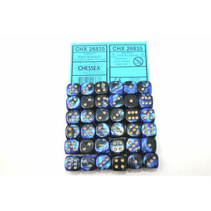 Chessex Black Blue with Gold 36 Gemini 12mm Pipped Dice CHX 26835 - TISTA MINIS