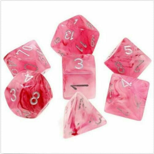 Chessex Ghostly Glow 7Pc Pink / Silver Dice Set New - TISTA MINIS