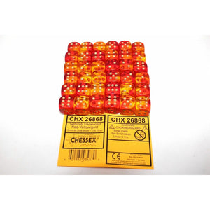 Chessex Translucent Red Yellow with Gold 36 Gemini 12mm Dice - CHX26868 New - Tistaminis