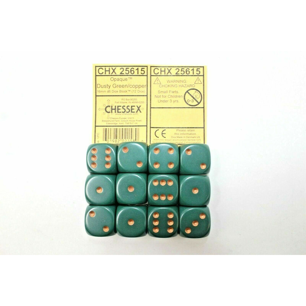 Chessex Dice 16mm D6 (12 Dine) Opaque Dusty Green / Copper CHX25615 | TISTAMINIS