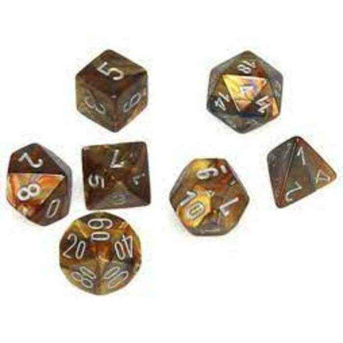 Chessex MINI LUSTROUS 7-DIE SET GOLD/SILVER New - Tistaminis