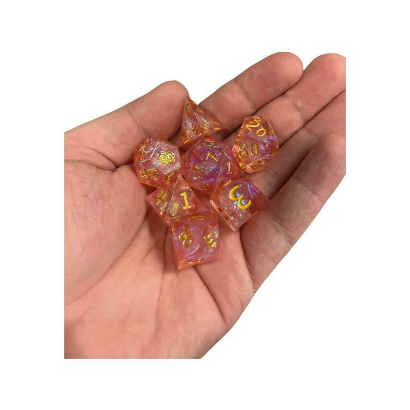 Dungeons and Dragons Dice - Pink and Gold Sparkled Dice - Tistaminis