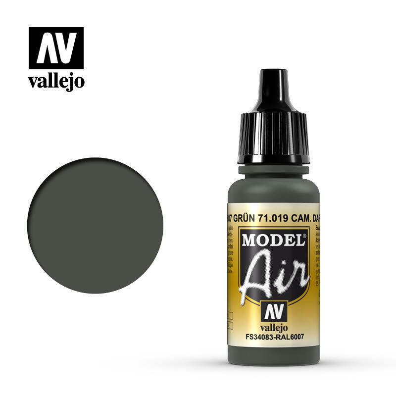 Vallejo Model Air Paint Camouflage Dark Green (RAL 6007) (6/Bx) (71.019) - Tistaminis